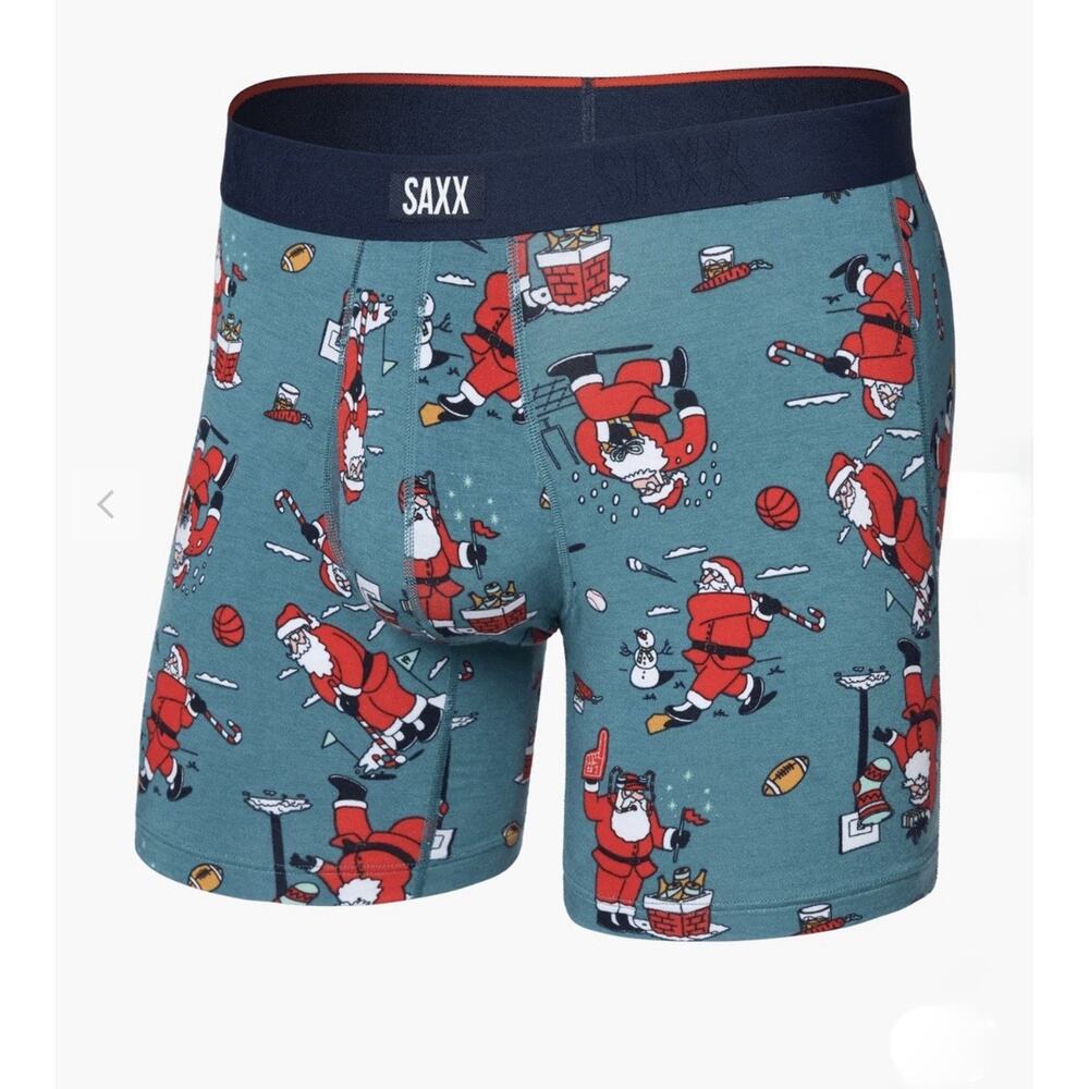 SAXX Vibe Xtra Soft Comfort Boxer Brief 6” Santa BallPark Pouch Fly Open S/P